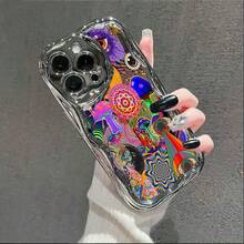 Art Vibrant Colors  Mushrooms Eyes Element Design Phone Case For IPhone 16/15/14/13/12/11/X/XS-Metallic Shine, Soft PU, Slim & Protective, Anti-Slip- Unisex Case For Teens & Adults|Glossy Wave Phone Case - 銀色 - 查看 8