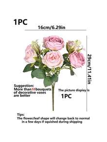 1/80支浪漫丝绸牡丹绣球花束人造花装饰，塑料手捧花，适用于婚礼/家居/卧室/客厅/餐桌装饰/新娘捧花/母亲节 - 淺藍色 - 查看 2