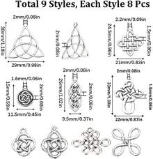 1 caja de 72 dijes de nudo celta de plata, aleación a granel, estilo irlandés, chino tibetano, estilo antiguo, conectores de trinidad, huecos para hacer joyas, collares, pulseras, aretes, - 1 - Ver 3