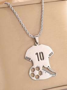 1pc Stainless Steel Soccer Jersey Pendant Necklace With "10" Detail - Unique Sports Fan Gift, Perfect For Lovers & Friends, Soccer Accessories - Silver - View 4