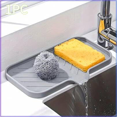 1 Silicone Soap Dish Drainage Mat Self-Draining Kitchen Bathroom Sink Tray, Non-Slip Drying Mat For Sponges And Dishes, Sponge Holder, Dish Drying Rack, Minimalist Organizer, Self-Draining Design, Non-Slip Base, Flexible Drainage, Bathroom Organizer, Sink Storage Rack, Apartment Resident, Home Organizer