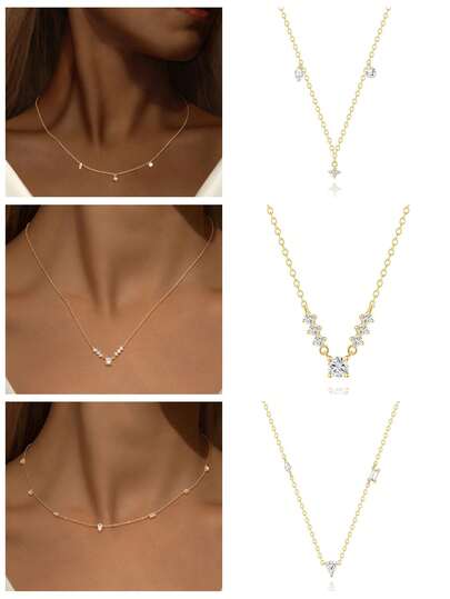 1pc 925 Sterling Silver Necklace For Women 18K Gold Plated CZ Pendant Necklaces Jewelry For Gift For Mom & Daughte Engagement Wedding Birthday Christmas Gifts