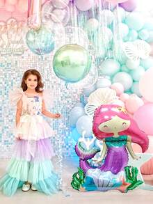 1 quả bóng bay hình nàng tiên cá 4D và 20 quả bóng bay cao su Macaron, thiết kế hình nàng tiên cá nút 4D với rong biển, sao biển, vỏ sò trang trí, thích hợp cho tiệc nàng tiên cá, tiệc sinh nhật, tiệc đại dương, tiệc công chúa nàng tiên cá, trang trí nhà cửa, đạo cụ chụp ảnh - Nhiều màu - Xem 6