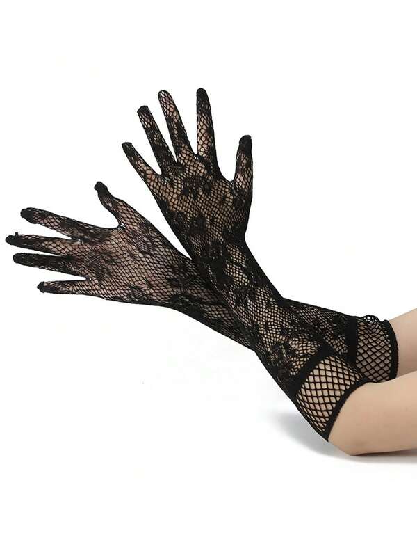 1 Pair Of Playful Accessories Gloves, Fishnet Lace Elastic Gloves, Lace Material, Personalized Photo Shoot Matching Accessories, Playful Gloves Sexy Lingerie Accessory