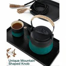 Vintage Japanese Tea Set Gradient Embossed Ceramic Japanese Teapot With 4 Teacups Hemp Rope Handle 33.8 Oz Loose Leaf Teapot With Builtin Strainer For Tea Steeper Gifts Black And Green - BlackGreen - View 8