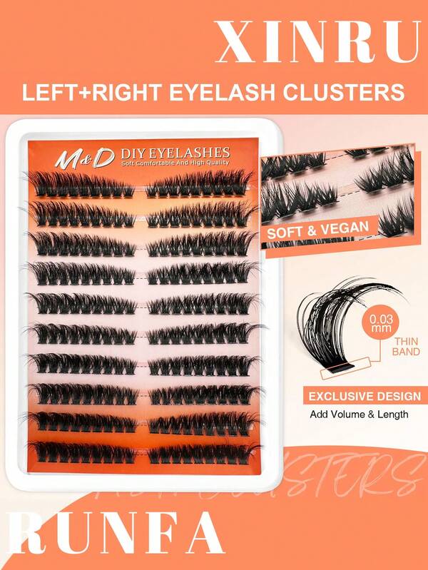 Fluffy Lash Clusters Kit 80DVolume Lash Extension Kit 180 Pcs Left/Right Cluster Eyelash Extension Kit D Curl Thick Mega Lash Clusters