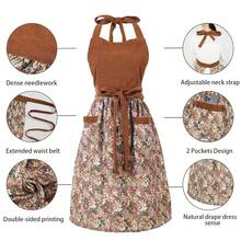 Cute Floral Aprons For Women With Pockets,Cotton Adjustable Neck Strap Apron For Kitchen CooFKing BaFKing Gardening{Inchsize_nameinch:InchMediuminch,Inchcolor_nameinch:InchBrowninch} - màu nâu - Xem 5