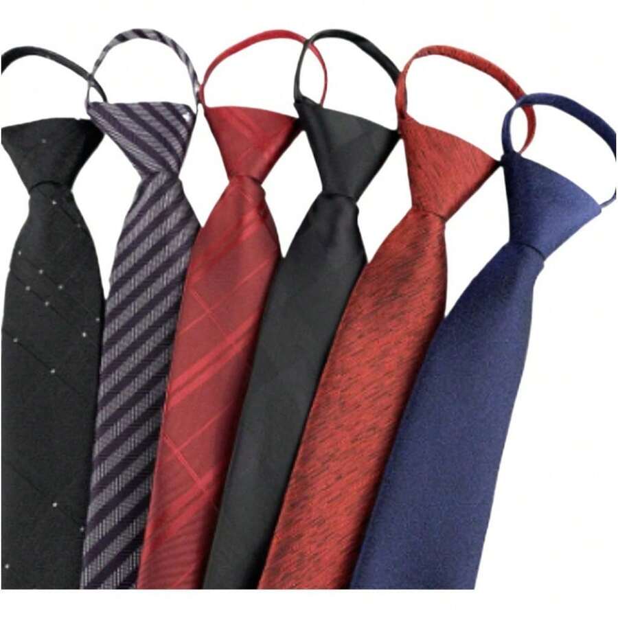 Set Of 3 Imported Luxury Semi-Slim Men's Ties With Knot And Zipper - Black/Navy Blue/Wine - View 1