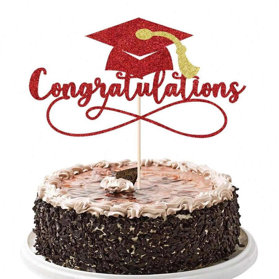 Congratulations 2025 Graduation Cake Topper,Congrats Grad Cake Decor - 2025 High Schoolsss; College;Senior Graduation Party Decorations Supplies (Red Gold){Inchcolor_nameinch:InchRedGold(1)Inch} - 紅金(1) - 查看 1