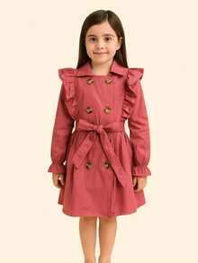 Young Girls Trench Coats - Watermelon Pink - View 4