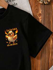 小男孩卡通印花短袖T恤 - 黑色 - 查看 5