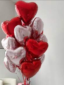 Zestaw 12 balonów w kształcie serca, 18 cali, czerwone, srebrne, różowe złoto, fioletowe balony foliowe, odpowiednie do dekoracji walentynkowych, romantycznych dekoracji, dekoracji na randkę dla par, dekoracji na przyjęcie urodzinowe - Wielokolorowe - Zobacz 5