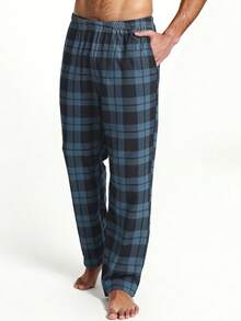 男士格子印花休闲直筒睡裤三件套，透气宽松抽绳腰带运动裤，带口袋，弹性舒适长裤，多色套装 - 彩色 - 查看 8