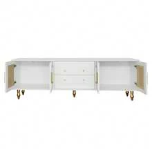 Low Cabinet, Retro-Style TV Stand: Gold Handles, Plenty Of Storage Space. With A Glass Door And Solid Wood Legs. - 白色+刨花板+70-79英寸 - 查看 1