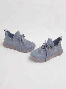 1 Pair Spring Minimalist Fashion Lace-Up Sports Shoes For Boys And Girls, Comfortable And Durable, Suitable For All Seasons - Grey - View 5