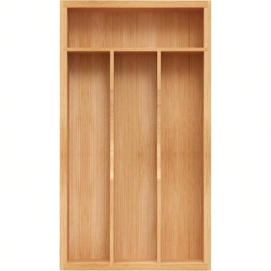 Organizador de cubiertos pequeño TFKI, organizador de cajón de cocina de bambú, soporte para utensilios, bandeja para cubiertos y almacenamiento de cubiertos con divisores acanalados para el cajón - natural - Ver 1