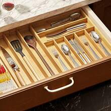 TFKI Bamboo Silverware Drawer Organizer With Labels Kitchen Utensil Expandable Tray Holder Organizer For Flatware Cutlery Spoon And Knives Drawer Storage Organization Natural 10 Slots - tự nhiên - Xem 6