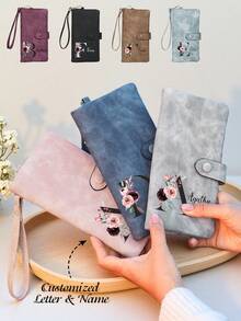 1 buah Dompet Bunga Kelahiran yang Dipersonalisasi, Dompet Panjang Kulit PU dengan Nama Kustom, Dompet Clutch Wanita dengan Resleting, Gaya Retro, Hadiah untuk Ibu, Istri & Teman - MultiWarna - View 2