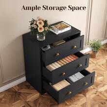 3-Drawer Nightstand, Modern Wooden Bedside Table With Gold Round Knobs, Elegant Accent Chest For Bedroom, Living Room, Hallway, Or Closet - 黑色 - 查看 4