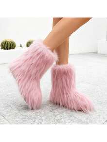 Snow Boots For Women 2025 Furry Boots Winter Knee High Flat Heel Fluffy Faux Fur Boots FURRI-1 - 粉色 - 查看 5