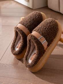 Men's Autumn/Winter New Minimalist Indoor Couple Thick Sole Warm Plush Soft Bottom Slippers,Fluffy Slippers - Coffee Brown - View 9