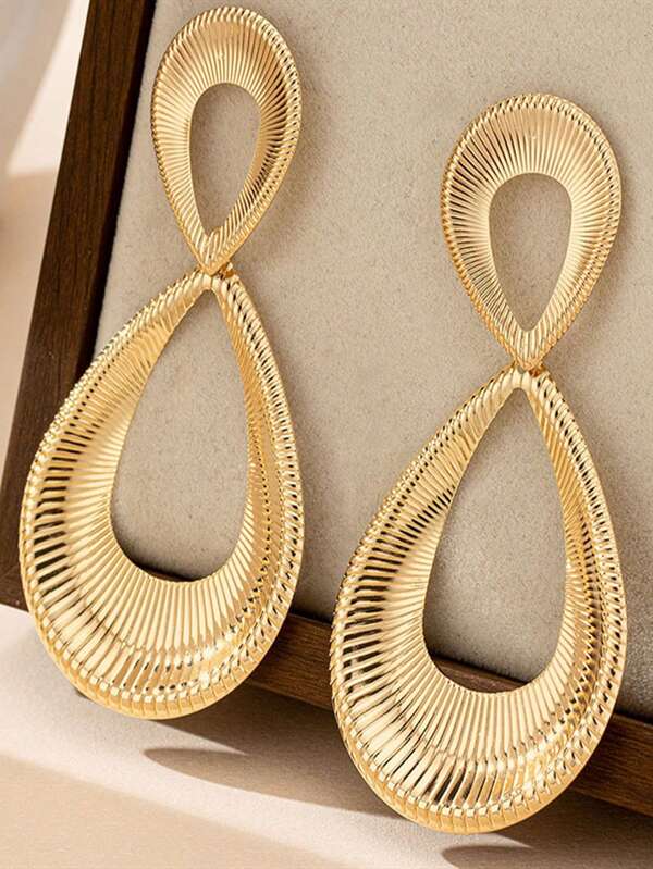 KWHY 1 Pair Fashionable Gold Geometric Water Drop Pendant Earrings, Suitable For Women's Daily Wear