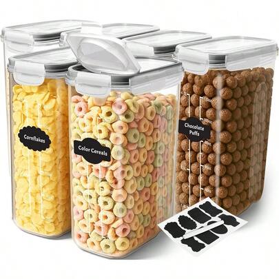 Cereal Containers Storage - Liter Airtight Food Storage Containers & Cereal Dispenser For Pantry Organization And Storage (Clear, 4 Liter Pack Of 6)