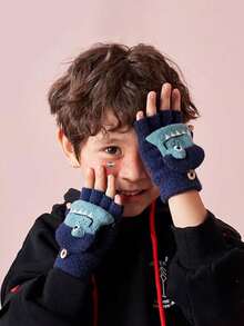 2pcs Kids Foldable Hamburger Earmuffs, Solid Color Earmuffs, Winter Cold-Proof And Freeze-Proof Plush Earmuffs, Stretchable Earmuffs, Warm Gloves - Navy Blue - View 4