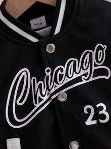 Toddler Baseball Jacket With Contrast Sleeves & Pants Set, Autumn/Winter - Black and White - View 8