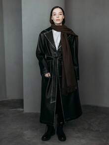 1条女士简约纯色巧克力色仿羊绒围巾，学院风披肩，适合换季、日常佩戴，防风保暖，新年礼物