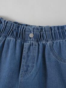 1 pièce Jeans en denim classique, décontracté et vintage, confortable, bleu moyen, nouvelle arrivée pour l'automne/hiver - Jean bleu - Voir 4