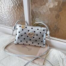 PU Leather Children's Shoulder Bag With Embroidered Heart For Girls, Mini Square Crossbody Bag