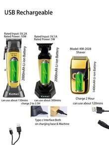 Kemei 115,000转/分钟高速可充电理发器，USB充电，专业理发器KM-90-4，配备0毫米零间隙可调刀片和充电底座，理发师修剪器KM-90-5，高品质往复式电动剃须刀，男士圣诞节和新年礼物KM-2028 - 金色 - 查看 5