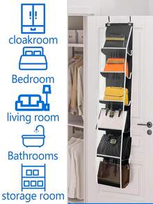 1个6口袋收纳挂袋，壁挂式透明PVC钱包收纳架，节省空间防尘门袋，适用于钱包、鞋子和配饰。