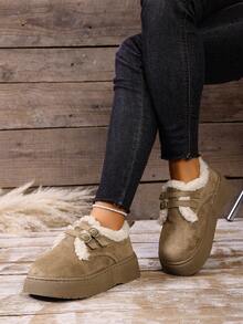 Women's Brown Plush Thick 2025 New Winter Flat Warm Net Celebrity Northeast Winter Shoes Cute Fur Ball Home Snow Boots - Khaki - View 2