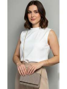 Women's 2-Piece Straw Crossbody Bag Set - Handbag And Evening Bag With Crossbody Strap - Màu nâu  Mocha - Xem 3