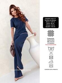 Maria do Luxo Women's Sweatshirt Set, Blouse And Pants With Pockets - Navy Blue - View 6