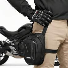 Kit Of 2 Full Finger Gloves With Tactical Protection For Motorcyclists, Bikers, Delivery Drivers, Cycling, Biking, And Motorcycles + Reinforced Leg Pouch/Crossbody Bag/Thigh Bag With Multi-Purpose Pockets - 黑色 - 查看 2