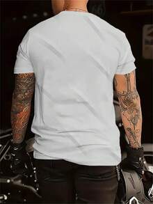 男士3D立体图案T恤 - 休闲涤纶针织面料，短袖，圆领，山脉图案，棕/黑色，夏季必备，夏季休闲装 | 现代休闲风格 | 舒适贴身 - 白色 - 查看 3