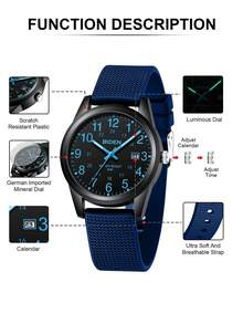 BIDEN 男士手表，时尚中性手表，易读数字夜光表盘，防水，日期显示，医生/护士手表，男女休闲手表+免费表盒 - 藍色 - 查看 8