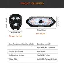 Luz trasera inalámbrica con control remoto para bicicleta, con LED, bocina, luz de freno, recargable por USB, luz de advertencia de para bicicleta de montaña - Multicolor - Ver 9