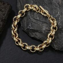 1pc 18K Gold Plated Copper 12mm Leopard Print Round Circle Bracelet, Turtle Texture, Fashion OT Clasp, Unisex Stylish Bracelet, Suitable For Everyday Wear And Parties - Gold - View 7