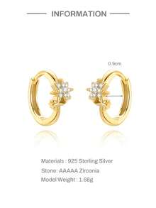 EleRunis 1 par de pendientes de aro de estrella de 8 puntas de circonita cúbica de plata de ley 925 con baño de oro de 18 quilates para el cartílago superior de la oreja y el hélix, para uso diario, boda y Día de San Valentín para mujeres - Dorado - Ver 5