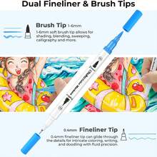 Ohuhu Markers For Adult Coloring Books No Bleeding 60 Colors Coloring Markers Water-Based Dual Tips Fineliner & Brush Drawing Pens Art Pens For Adults Sketch Journal - Maui - White - 60色 - 查看 2
