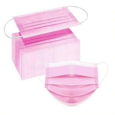 100 Pcs Pink Disposable 3 Ply Earloop Face MasksFit For Adults