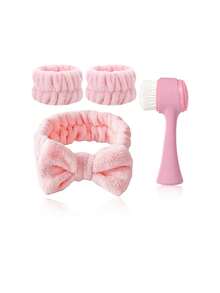 3/4/7pcs/Set Facial Cleansing & Beauty Massage Tool Combo Set, Includes Face Brush, Dead Skin Scraper, Mask Brush, Soft Hair Multi-Function Brush, Face Beauty Scraper, Roller, Plush Washable Face Cleaning Set, Bulk Skincare Tool Combo Set, Claw Clips - Pink - View 11