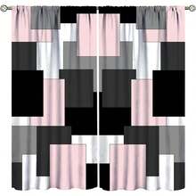 Pink And Black Curtains Gray White Geometric Silver Dark Abstract Square Art Curtain With Rod Pocket For Bedroom Living Room Home Decor Drapes Window Treatments,28X40 Inch,2 Panel Set