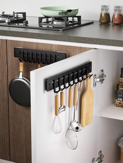 1 pieza Estante de pared para almacenamiento de utensilios de cocina, soporte para paños de cocina, gancho para espátulas, apto para baños y cocinas, artículos para el hogar, organización y almacenamiento de cocina, colgador de utensilios, estante de ganchos multifuncional, almacenamiento eficiente en la pared, para cocineros en casa