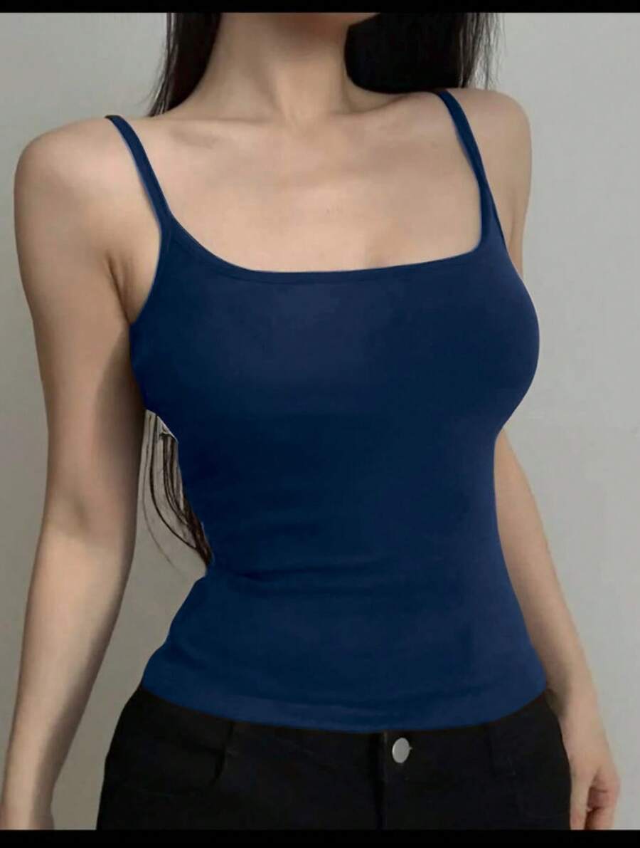 Basic Women's Tank Top With Straps. Basic Baita Nightgown/Vest - 藏蓝色 - 查看 1