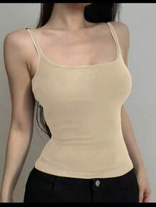 Basic Women's Tank Top With Straps. Basic Baita Nightgown/Vest - Camel - Ver 1
